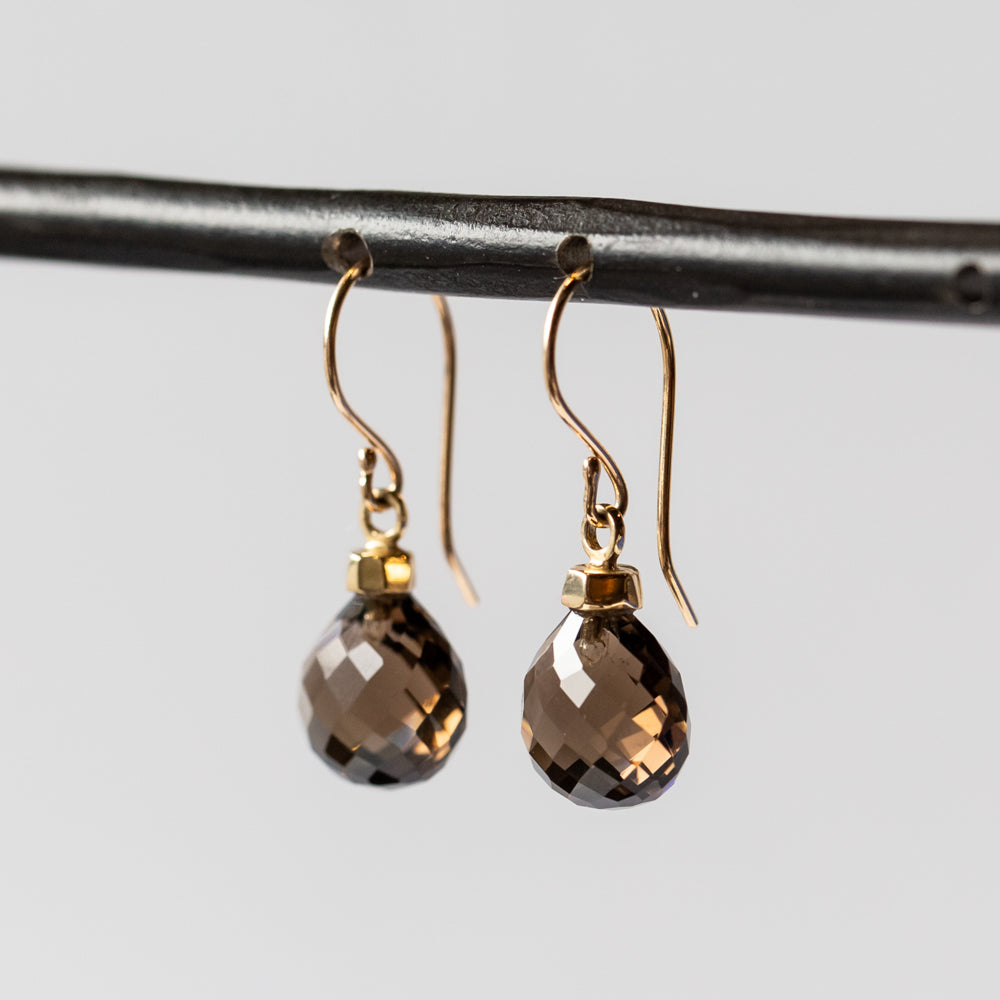 Small Faceted Smoky Quartz Droplet Earrings