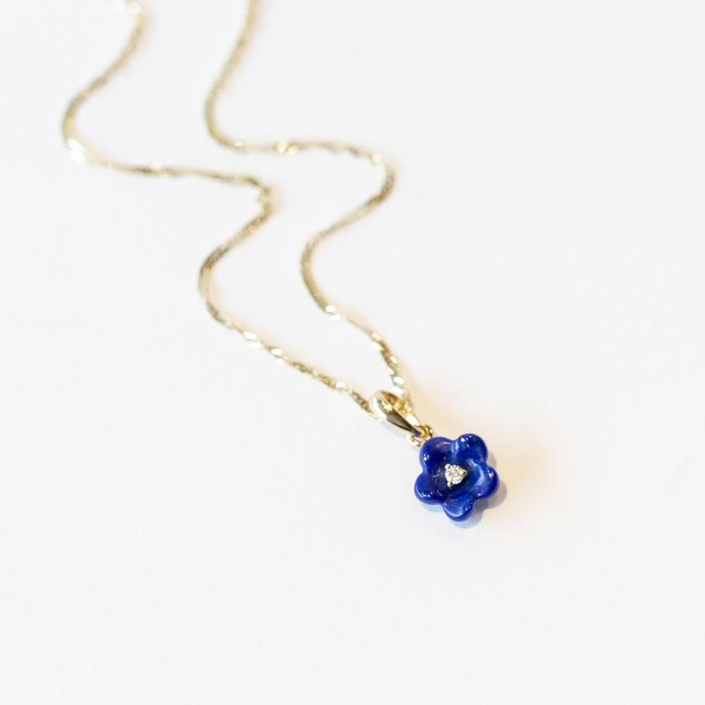 Lapis and Diamond Blossom Flower Necklace