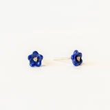 Lapis and Diamond Blossom Flower Stud Earrings