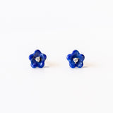 Lapis and Diamond Blossom Flower Stud Earrings