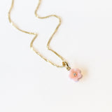 Pink Peruvian Opal and Diamond Blossom Flower Necklace