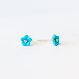Turquoise and Diamond Blossom Flower Stud Earrings