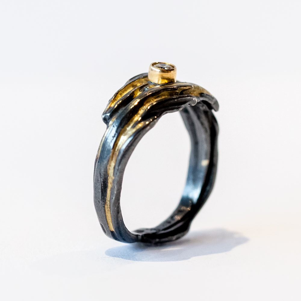 Mixed-Metal Merge Band with Diamond