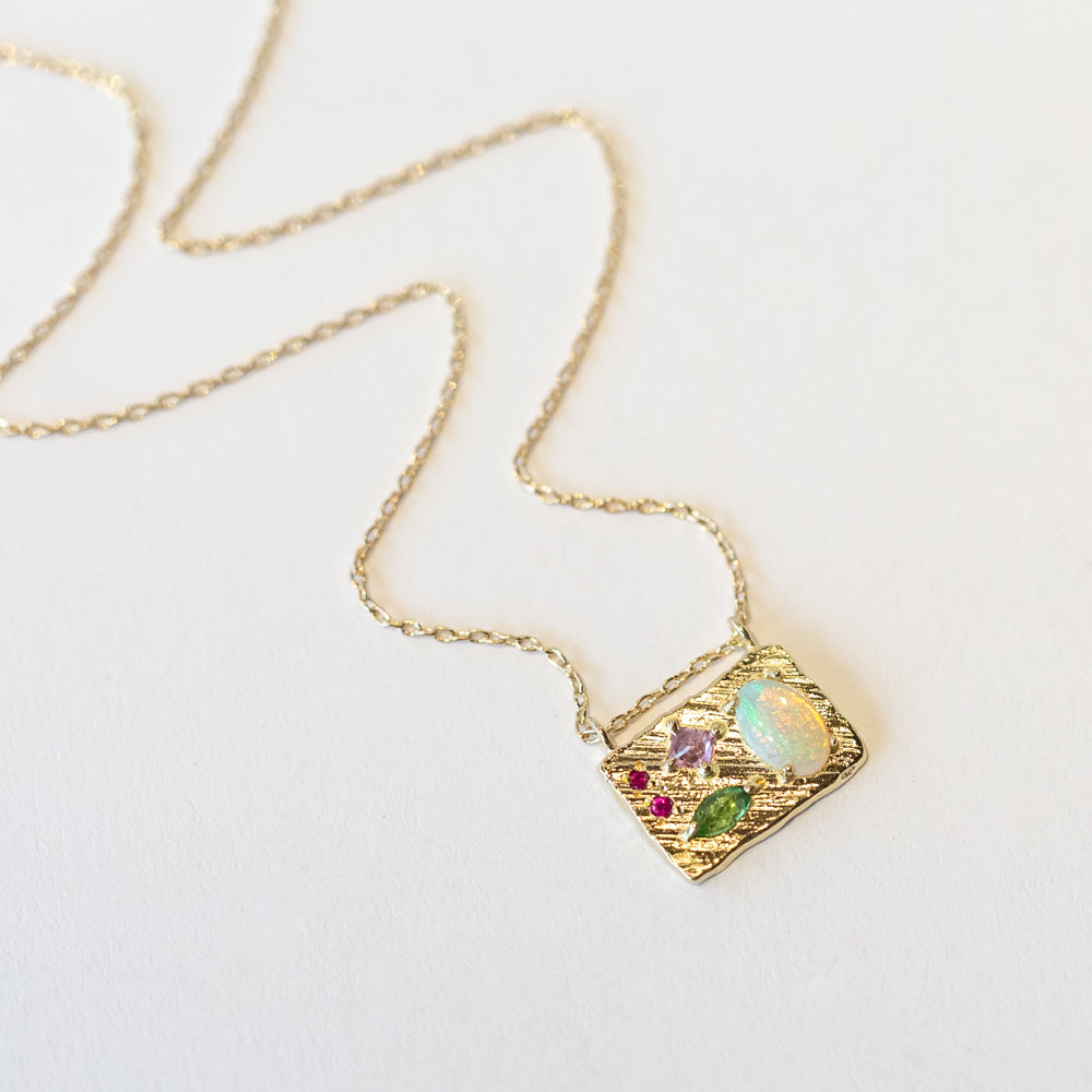Opal, Emerald, Sapphire and Ruby Medium Collage Necklace