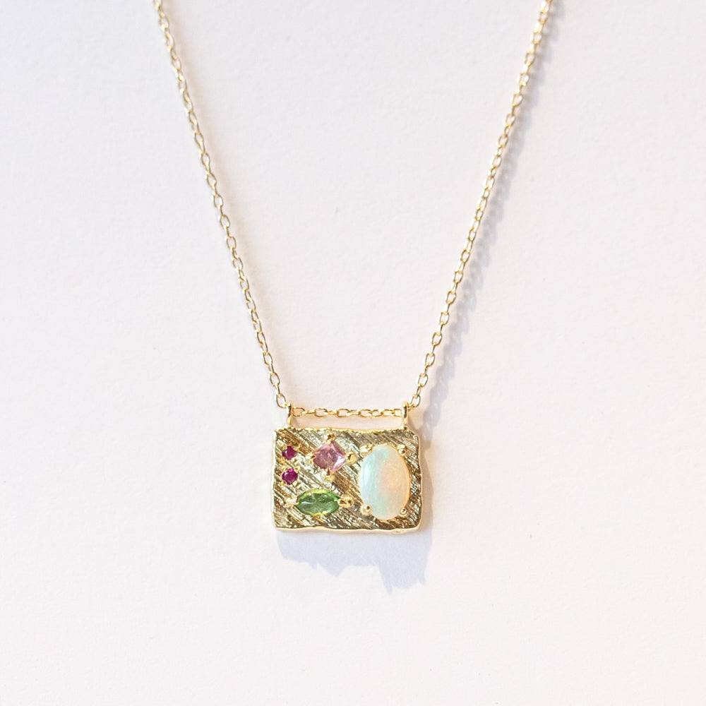 Opal, Emerald, Sapphire and Ruby Medium Collage Necklace