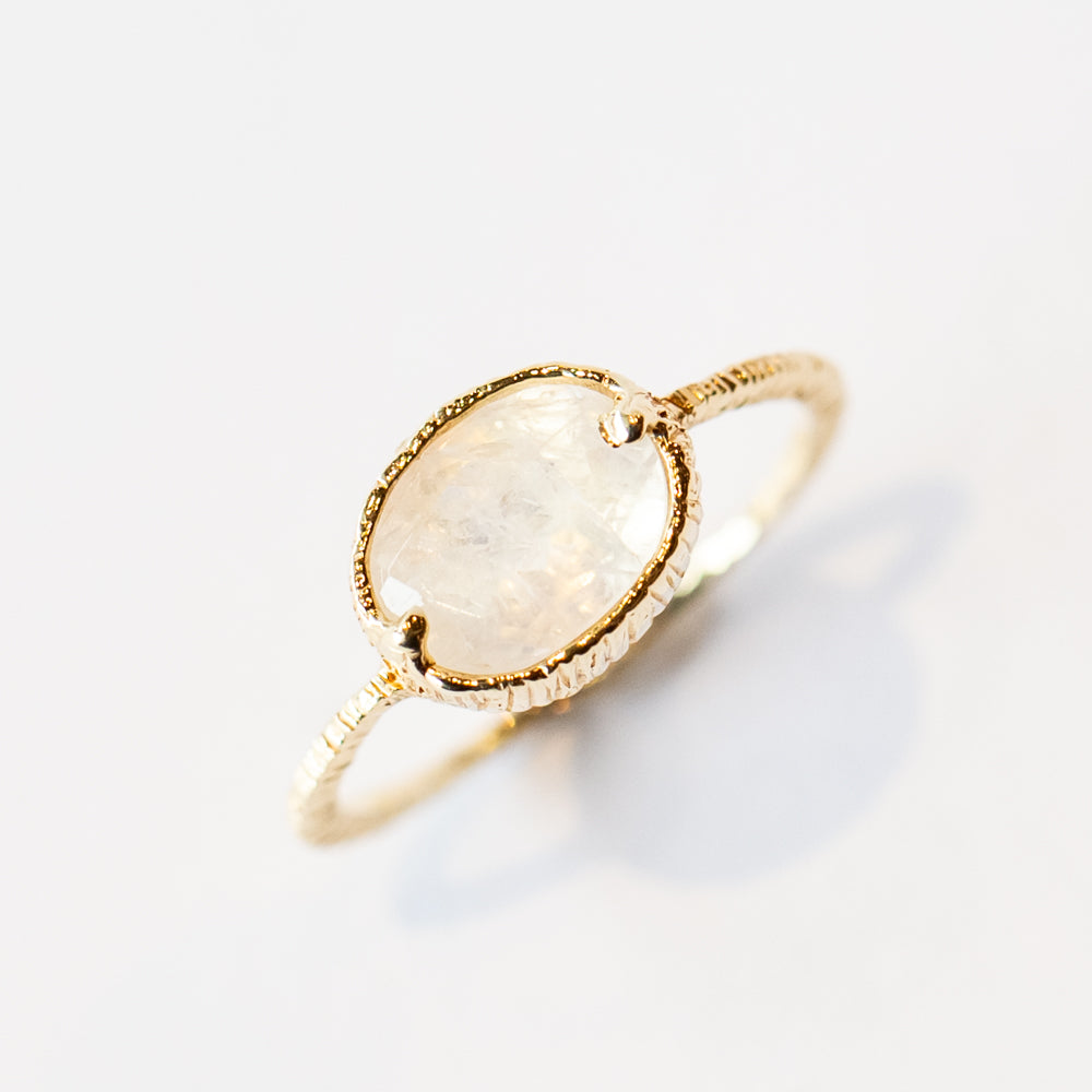 East-West Oval Rainbow Moonstone Ring