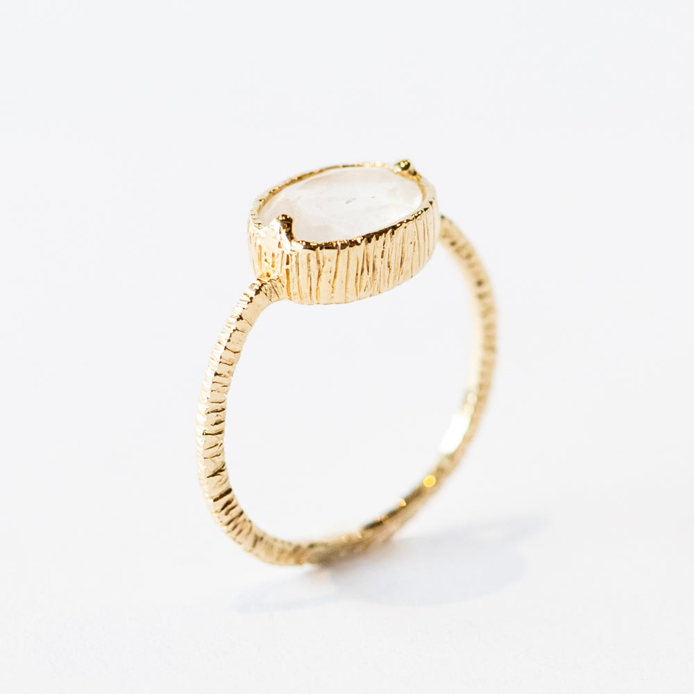 East-West Oval Rainbow Moonstone Ring