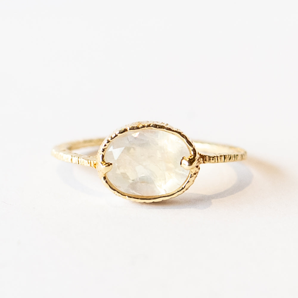 East-West Oval Rainbow Moonstone Ring