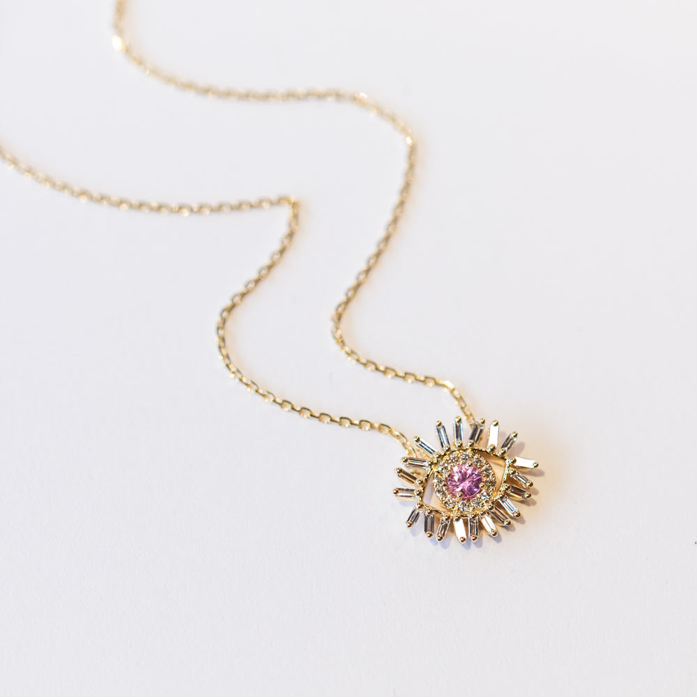 Suzanne Kalan | 18k Mini Pink Sapphire Evil Eye Necklace