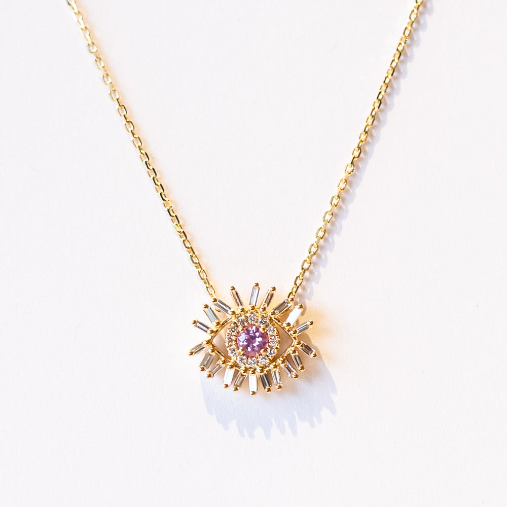 Suzanne Kalan | 18k Mini Pink Sapphire Evil Eye Necklace
