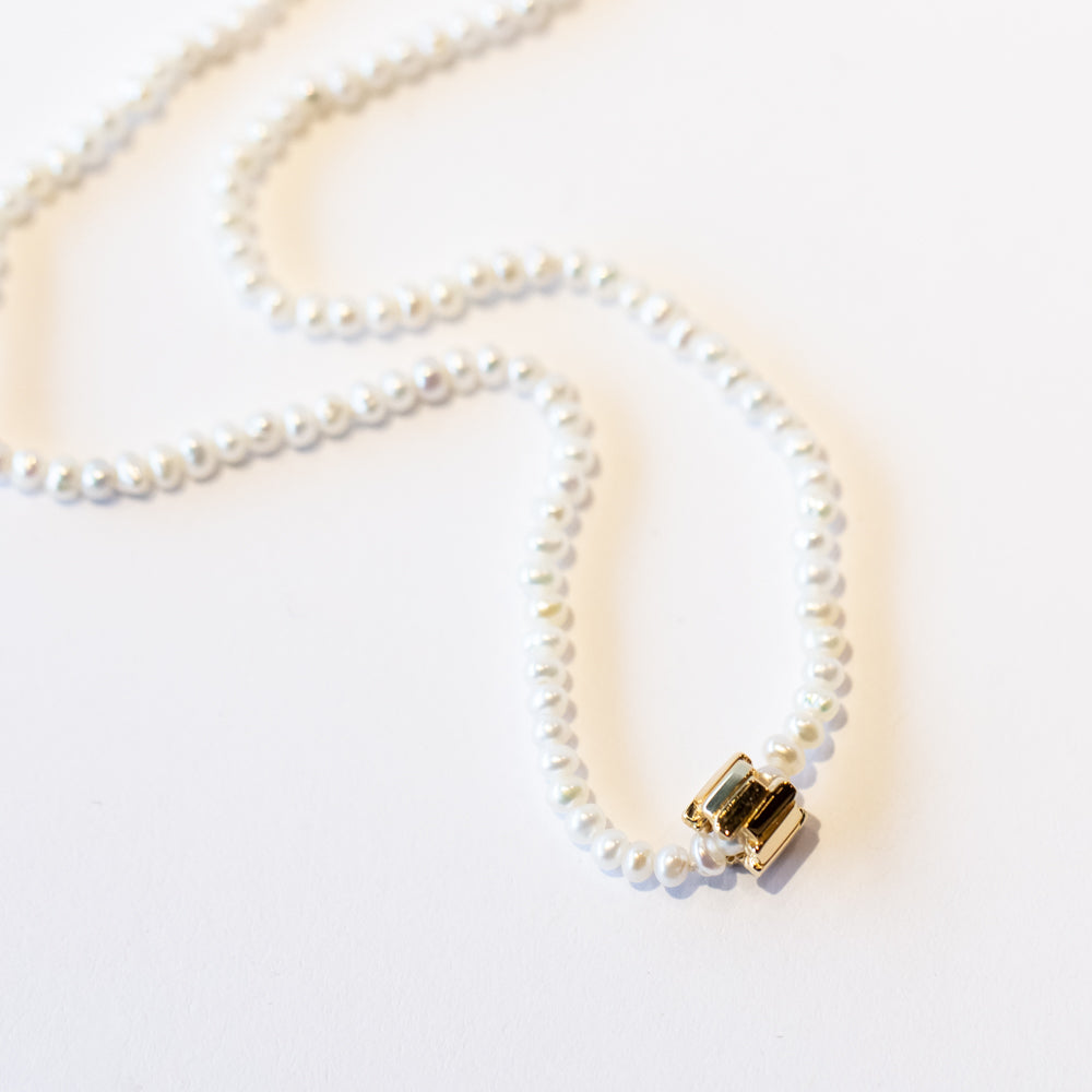 Suzanne Kalan | 18k Infinite Beaded Pearl and Mini Golden Rondelle Necklace