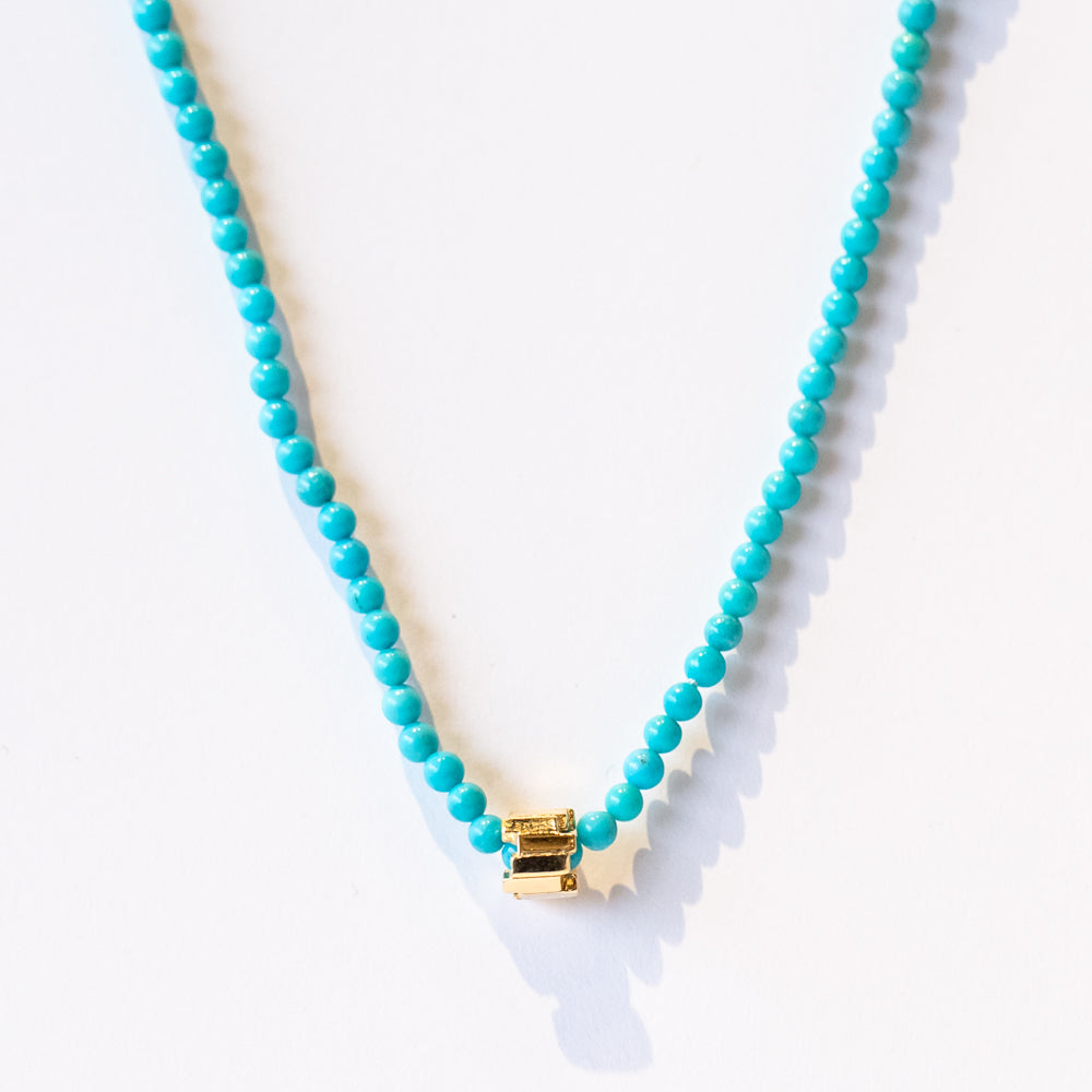 18k Infinite Beaded Turquoise and Mini Golden Rondelle Necklace