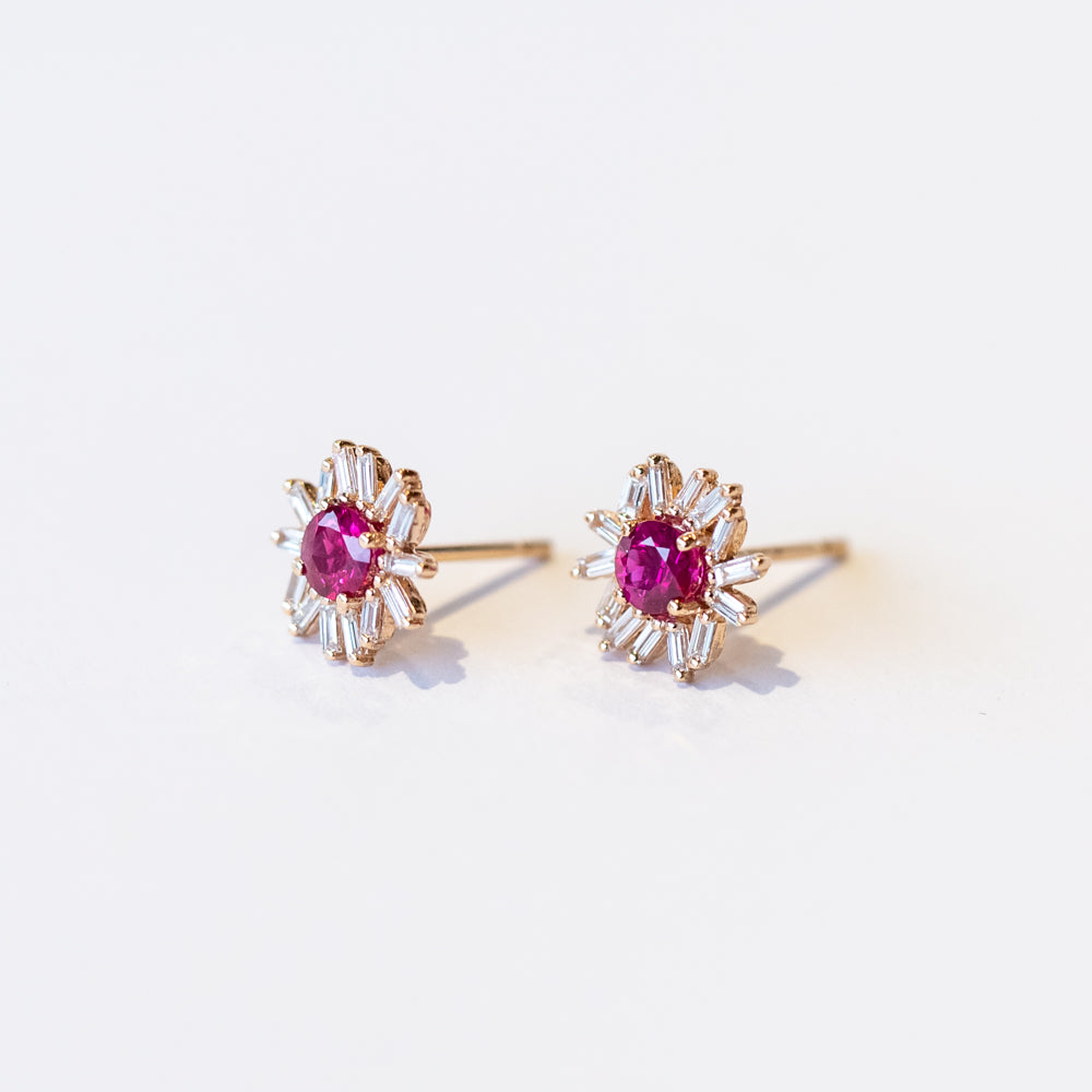Suzanne Kalan | Ruby and Diamond Cluster Stud Earrings