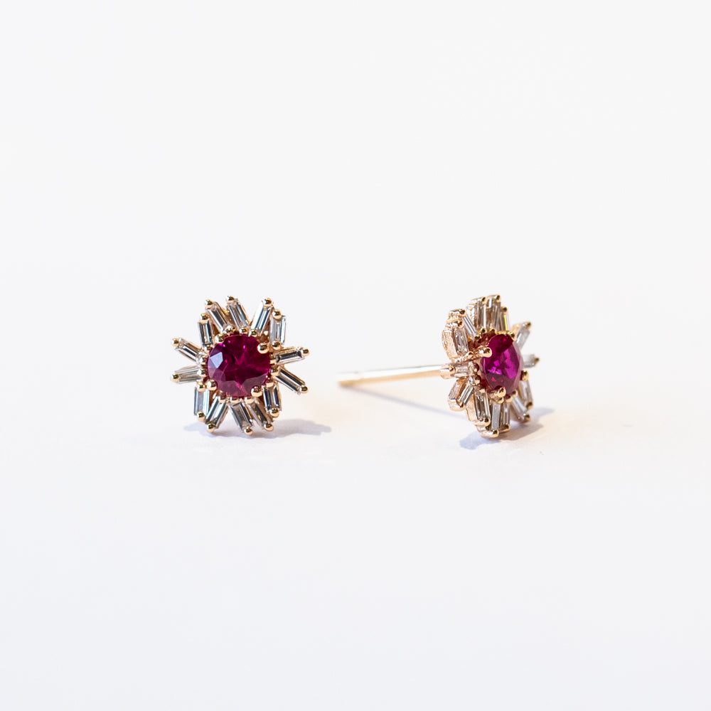 Suzanne Kalan | Ruby and Diamond Cluster Stud Earrings
