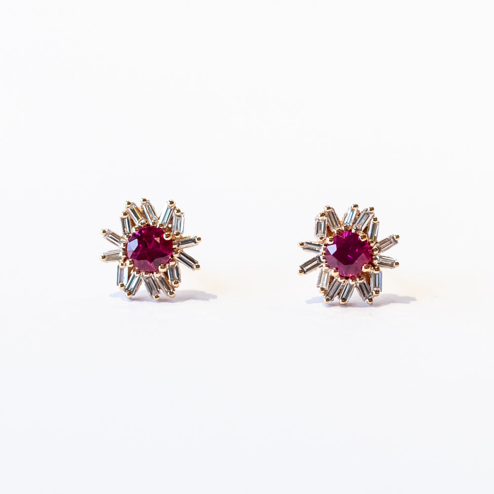 Suzanne Kalan | Ruby and Diamond Cluster Stud Earrings