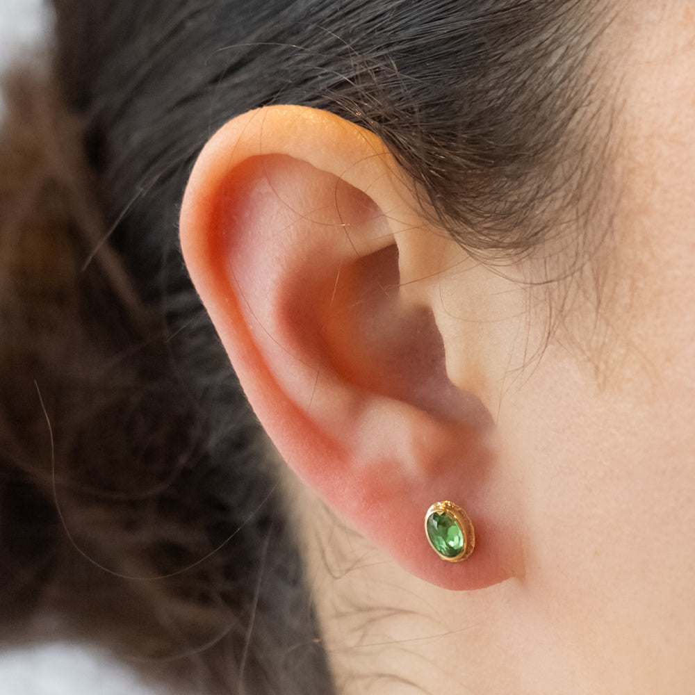 Oval Inverted Tsavorite Garnet Stud Earrings