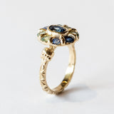 Blue and Green Sapphire Mega Halo Ring