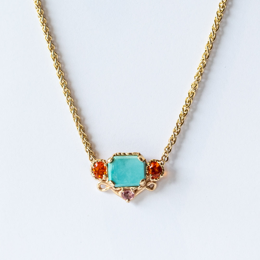 Turquoise, Fire Opal, and Pink Sapphire Totem Necklace