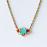 Turquoise, Fire Opal, and Pink Sapphire Totem Necklace