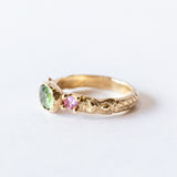 Carved Green and Pink Gemstone Ring