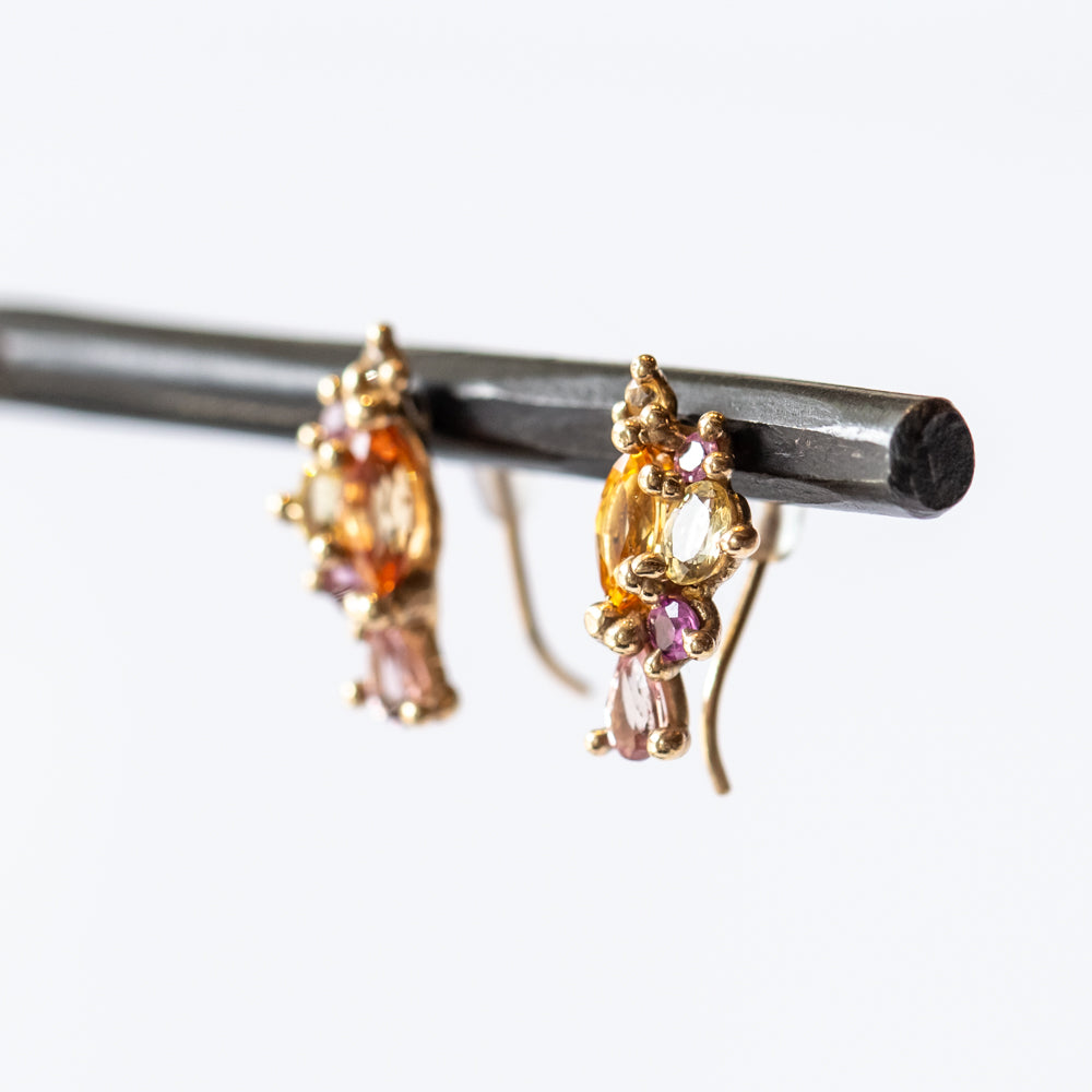 Yellow and Pink Sapphire Navette Creeper Earrings