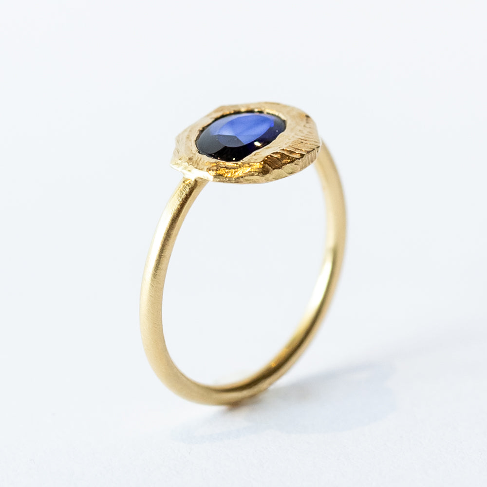 Rose Cut Dark Blue Sapphire Ring