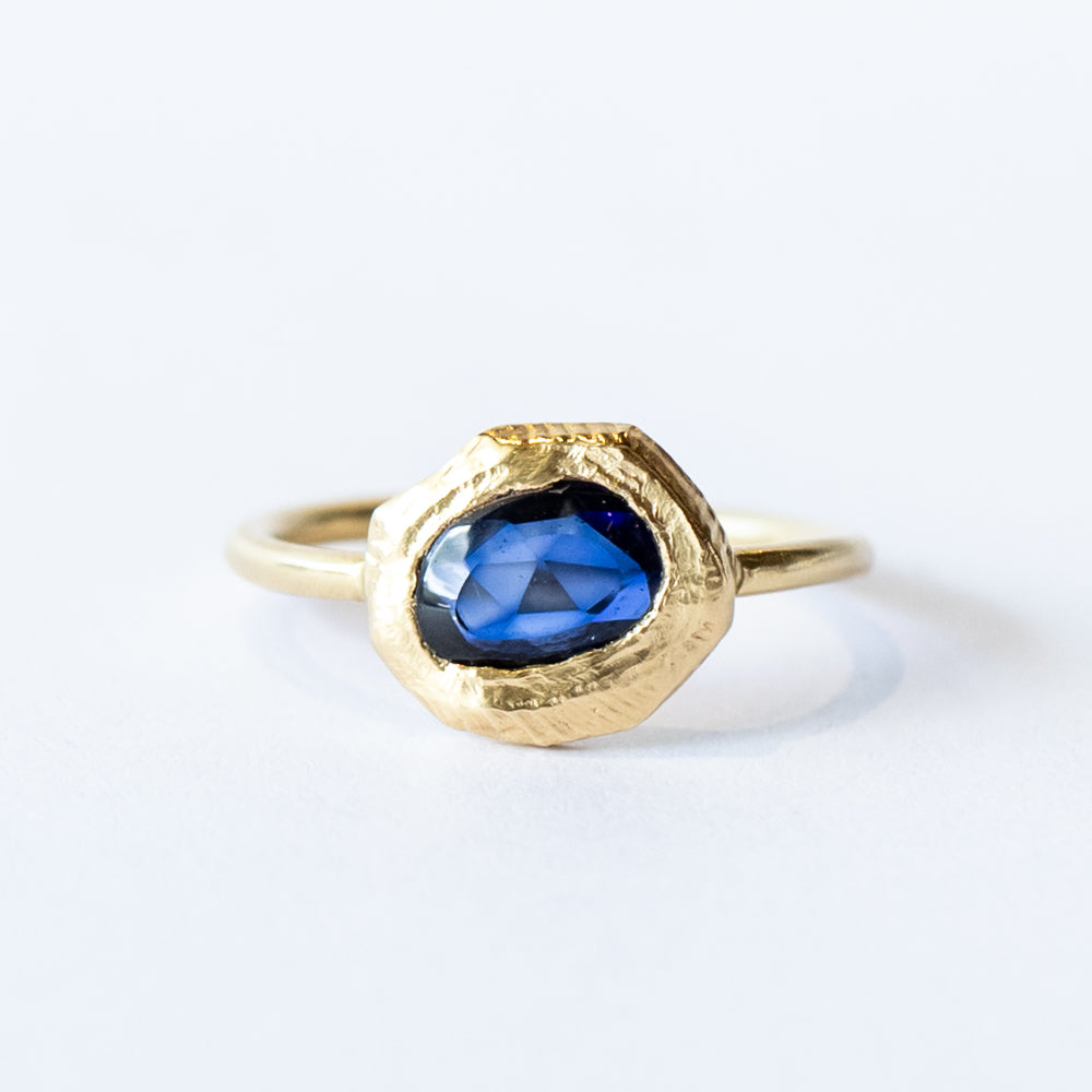 Rose Cut Dark Blue Sapphire Ring