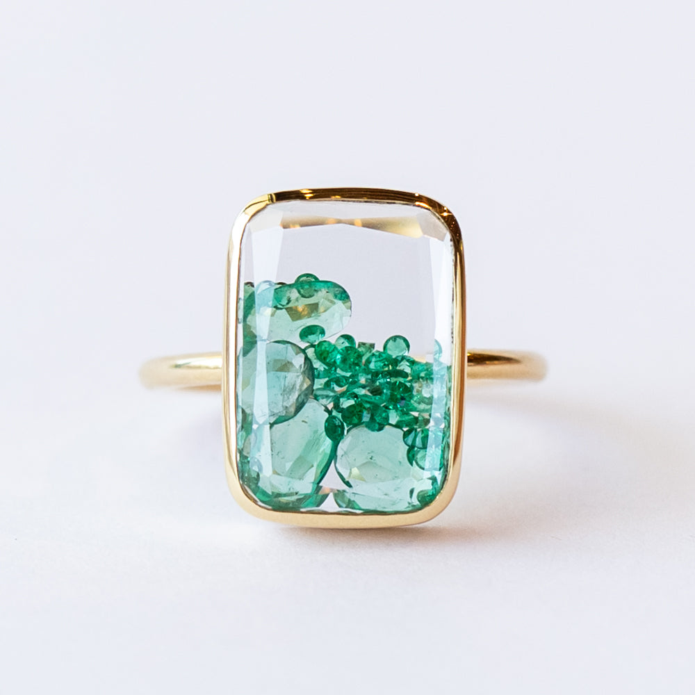 Ten Fourteen Rose Cut Emerald Ring