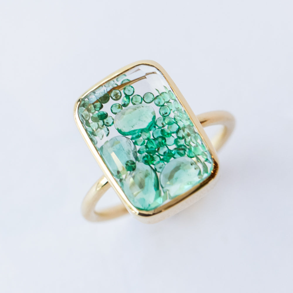 Ten Fourteen Rose Cut Emerald Ring