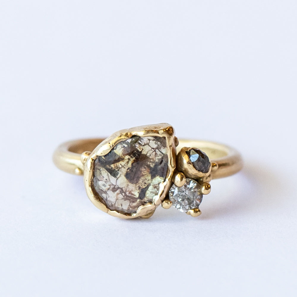Speckled Rose-Cut Champagne Diamond Cluster Ring