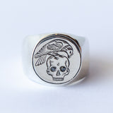 All Men Must Die Signet Ring with Black Diamond Eyes