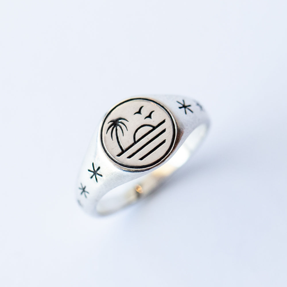 Sunset Pinkie Signet Ring