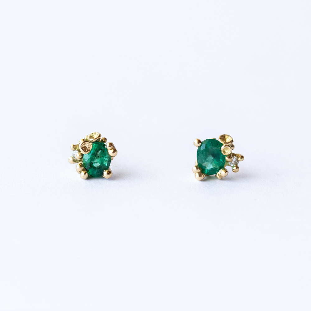 Emerald and Diamond Encrusted Stud Earrings