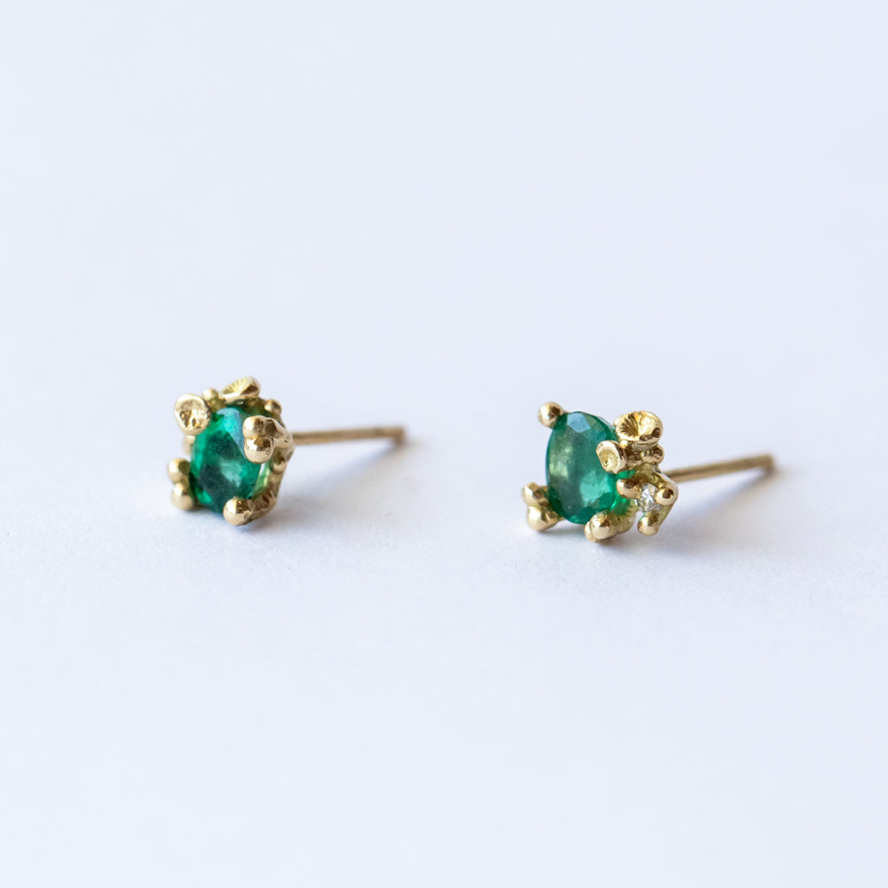 Emerald and Diamond Encrusted Stud Earrings