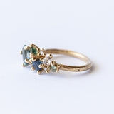 Mixed Blue Sapphire and Diamond Tumbling Cluster Ring