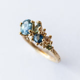Mixed Blue Sapphire and Diamond Tumbling Cluster Ring