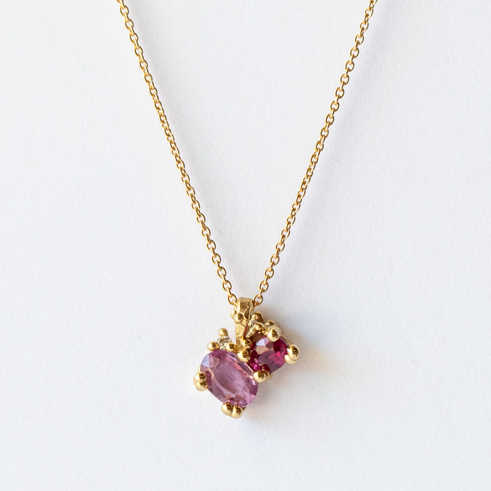Ruby and Pink Sapphire Cluster Pendant Necklace