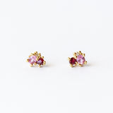 Pink Sapphire and Ruby Cluster Stud Earrings