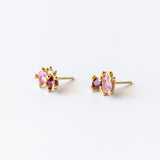 Pink Sapphire and Ruby Cluster Stud Earrings