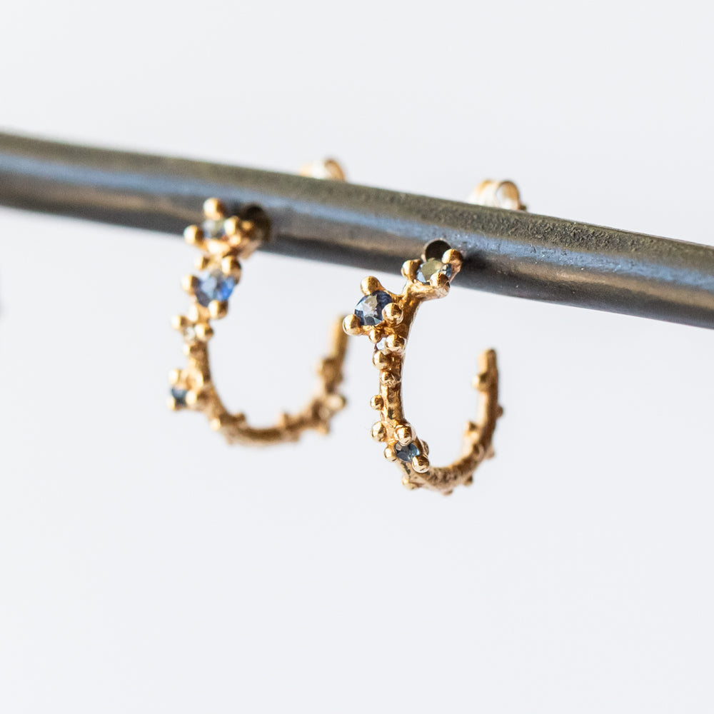 Ruth Tomlinson | Small Sapphire and Diamond Encrusted Gold Hoop Earrings