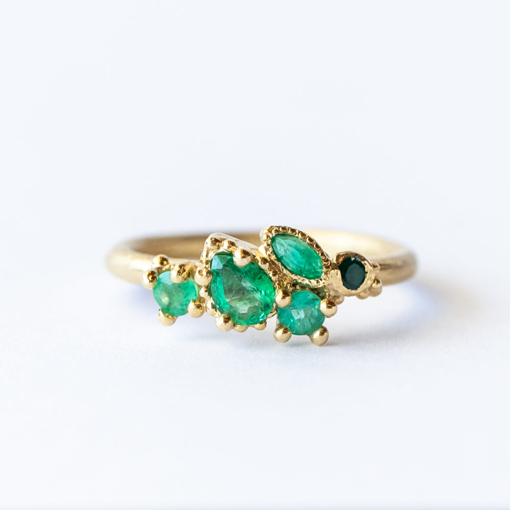 Mixed Cut Emerald Cluster Ring
