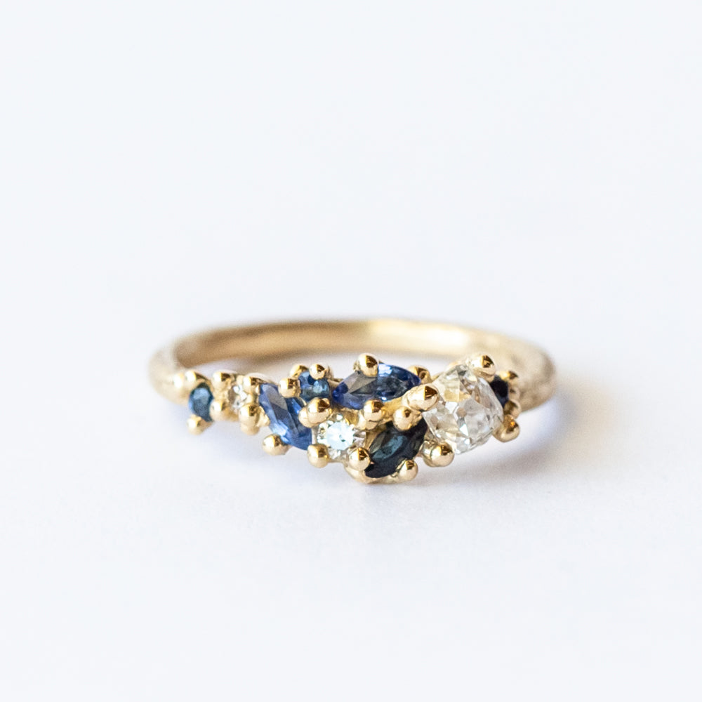 Diamond and Sapphire Tapering Cluster Ring