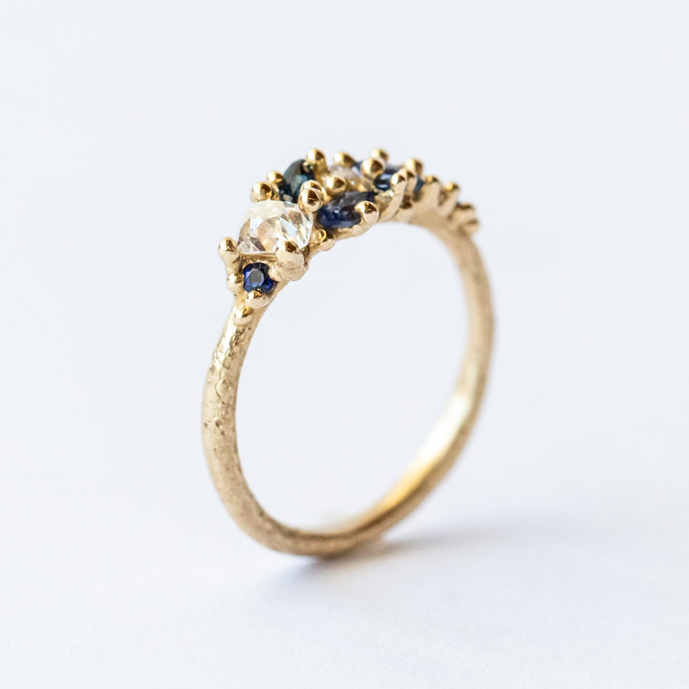 Diamond and Sapphire Tapering Cluster Ring