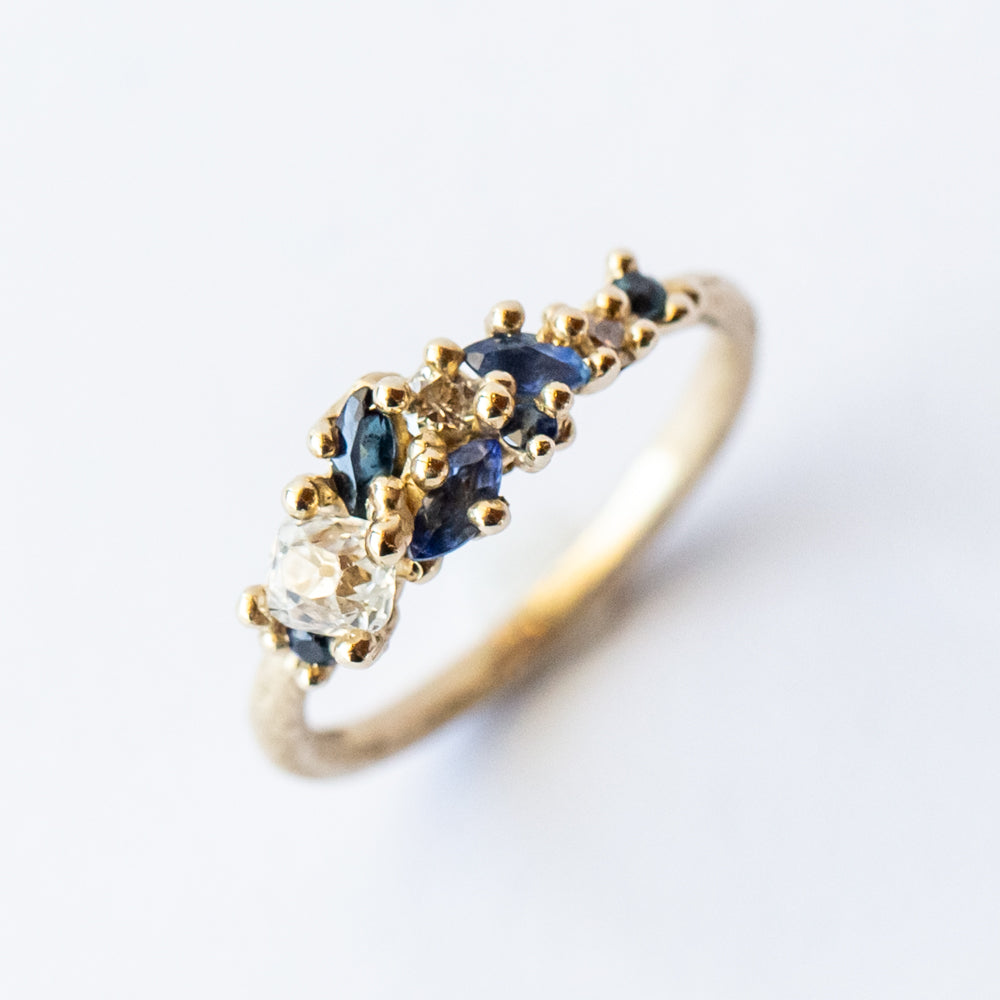 Diamond and Sapphire Tapering Cluster Ring