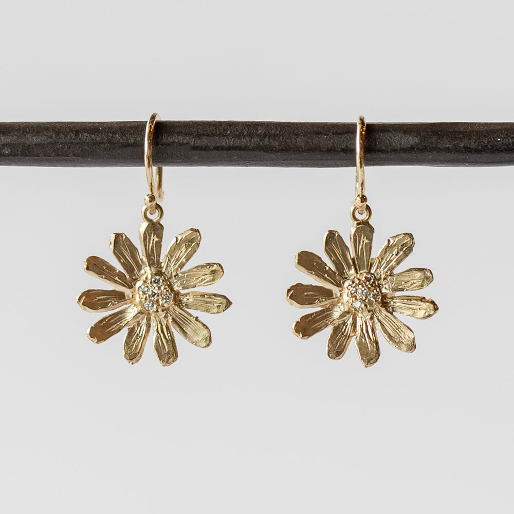 Victoria Cunningham | Medium Daisy Drop Earrings with Pave Diamonds