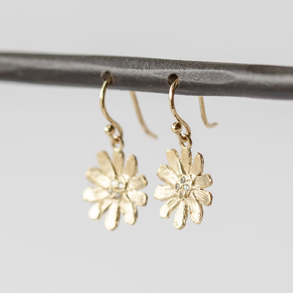 Victoria Cunningham | Small Daisy Drop Earrings with Pave Diamonds