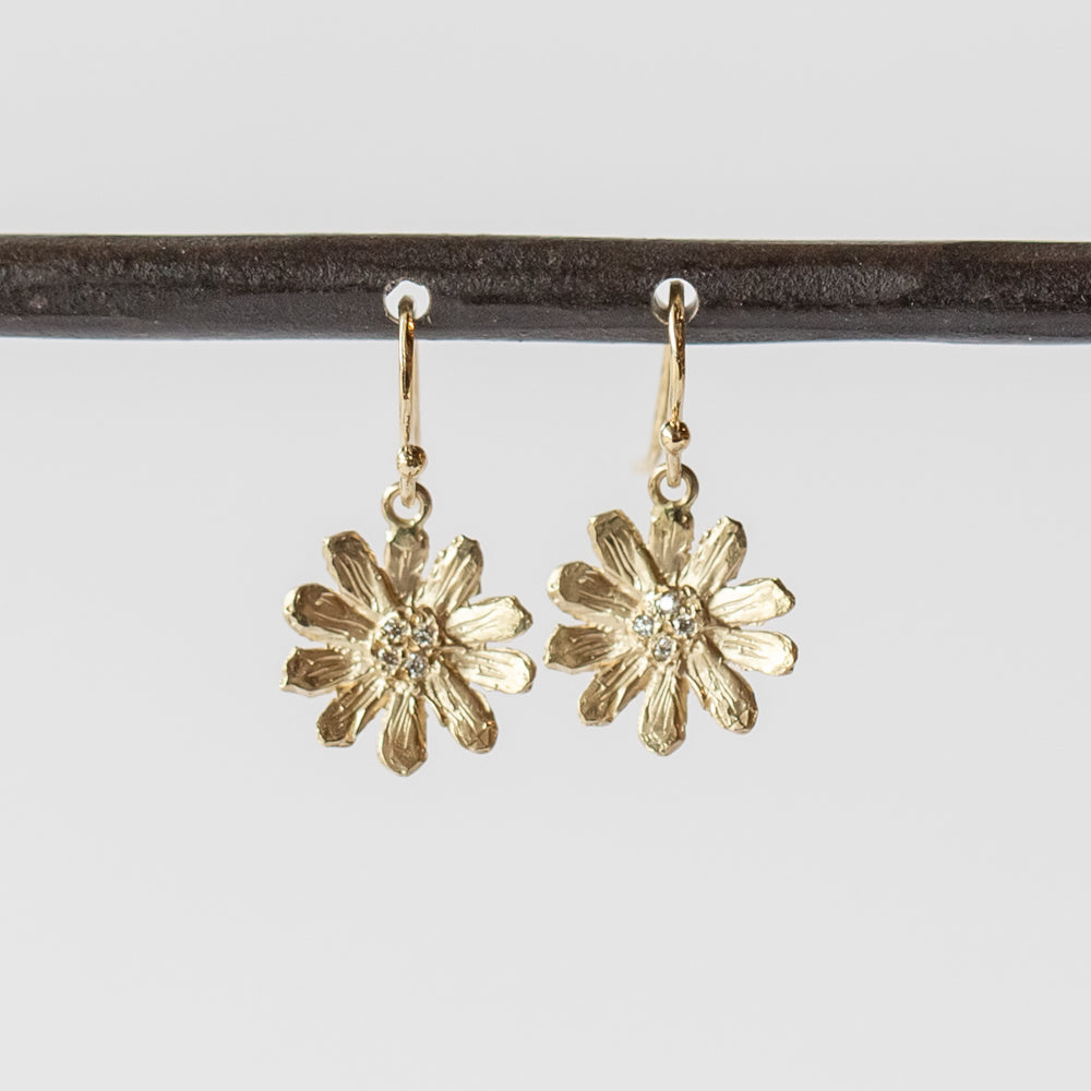 Victoria Cunningham | Small Daisy Drop Earrings with Pave Diamonds