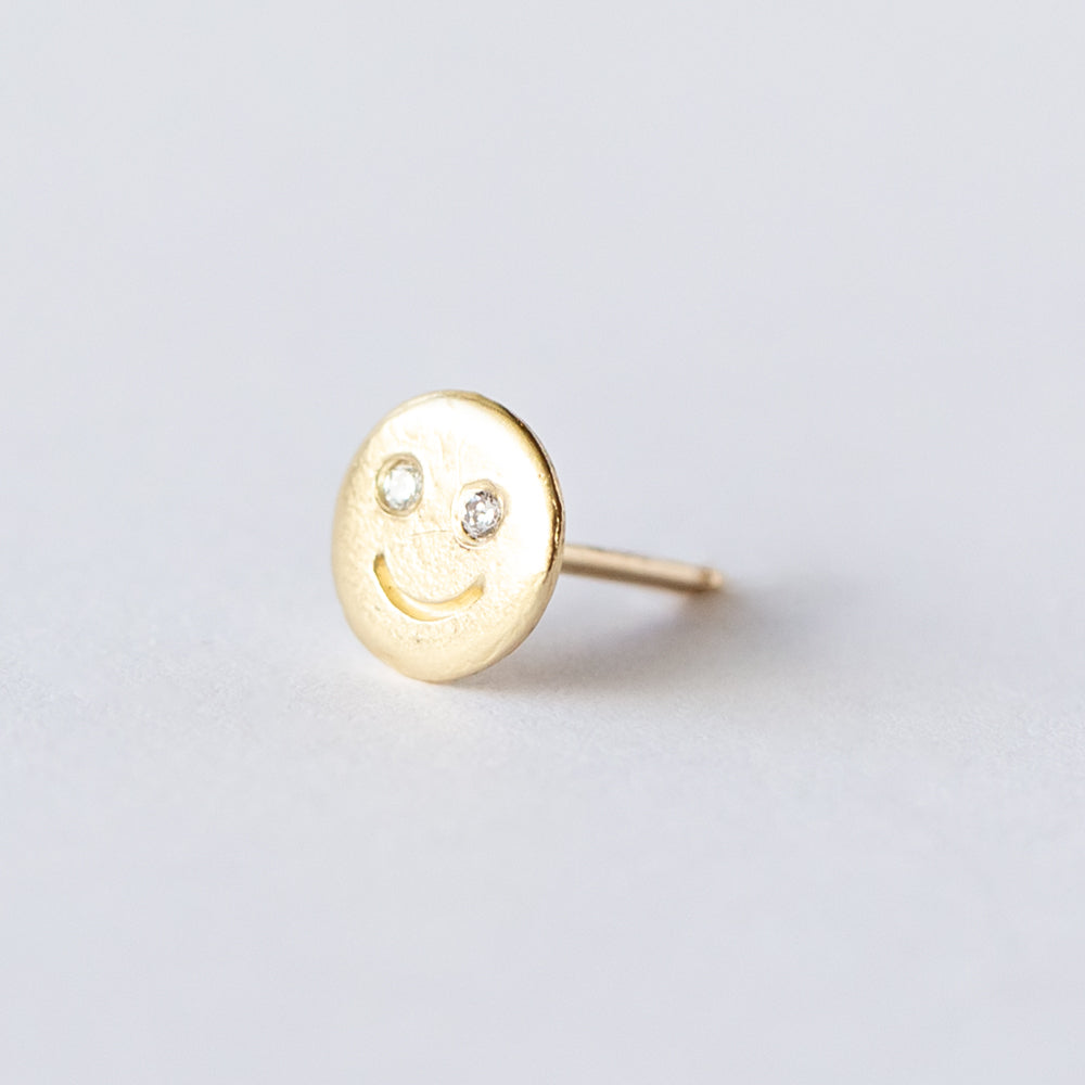 Victoria Cunningham | Smiley Face Stud Earring with Diamond (Single)