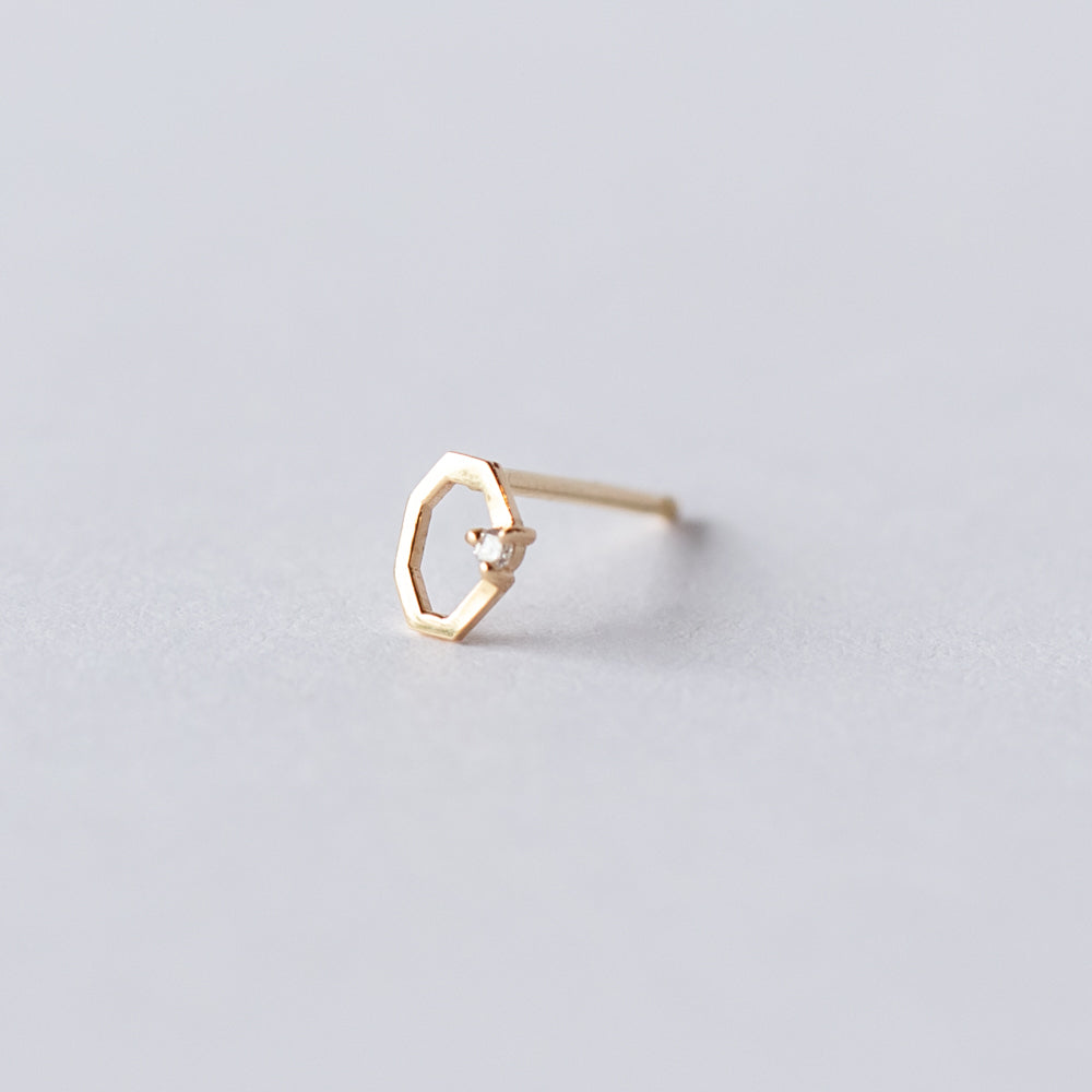 Wwake | Diamond Octagon Frame Stud Earring (Single)