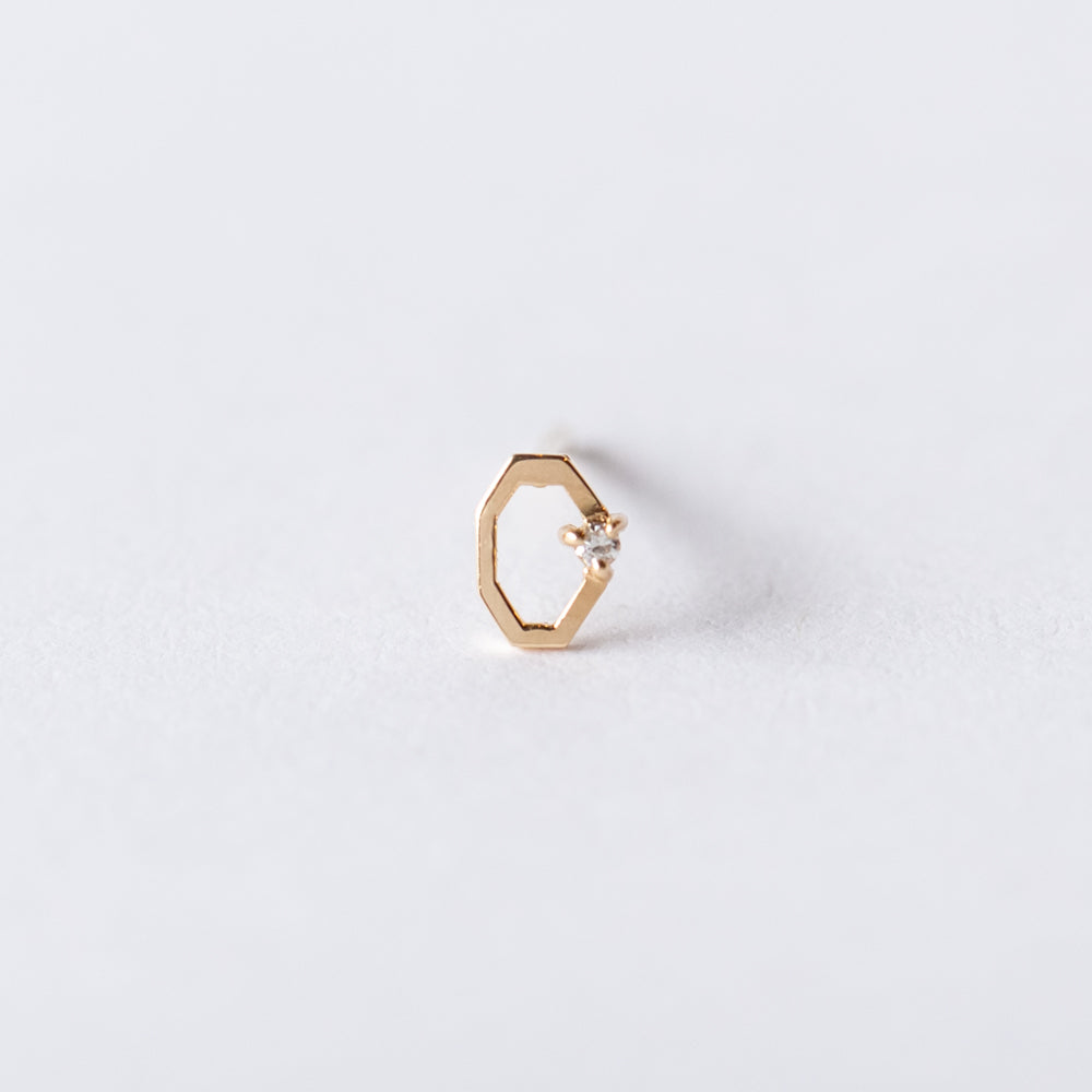 Wwake | Diamond Octagon Frame Stud Earring (Single)